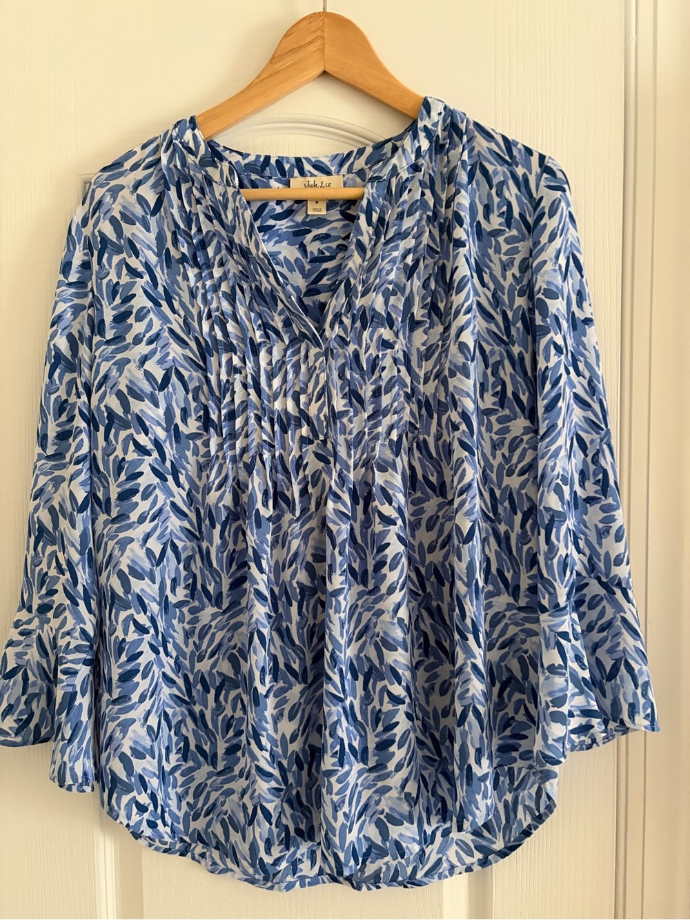 Style & Co. Light Blue and Navy Leaf-Print Blouse